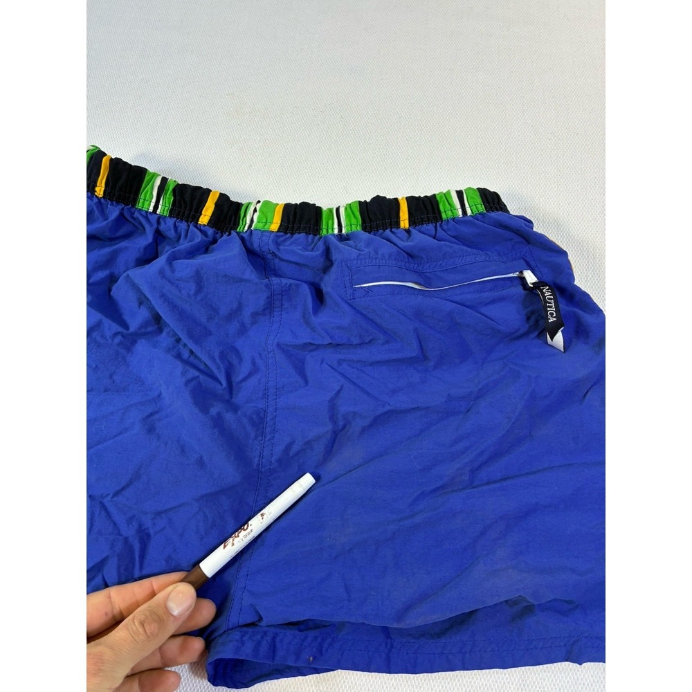 Vintage Nautica‎ Men's Spell Out Swim Trunks Blue Yellow Green Medium - Picture 5 of 7